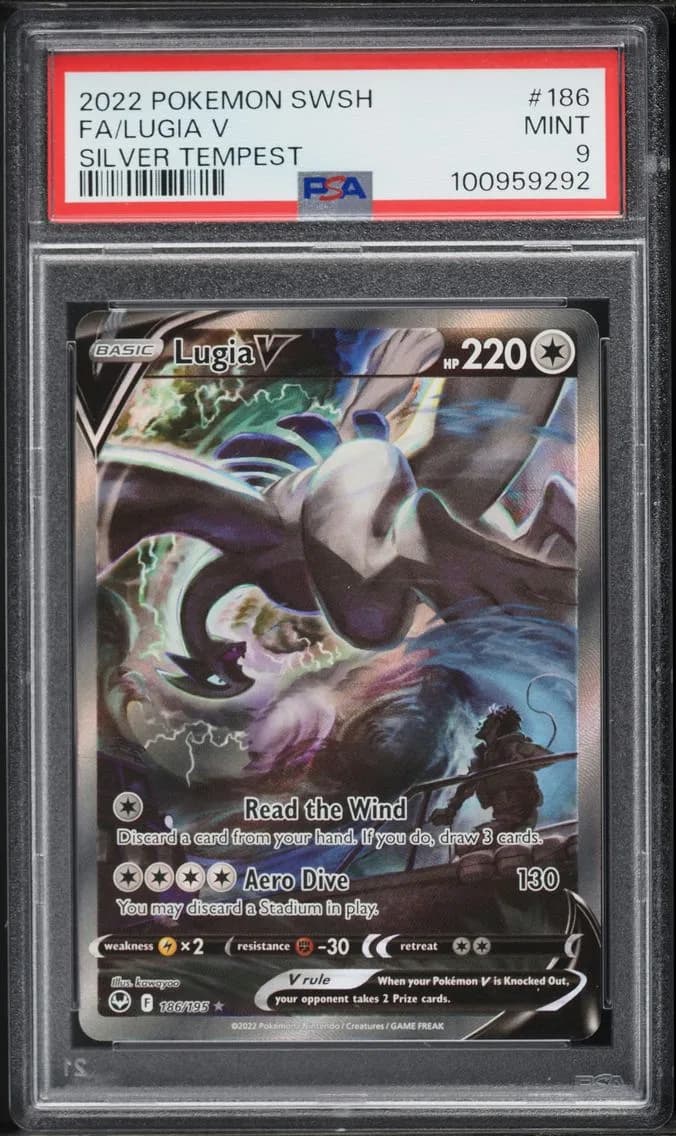 2022 #186 Full Art/Lugia V PSA 9 Sword & Shield Silver Tempest Pokemon