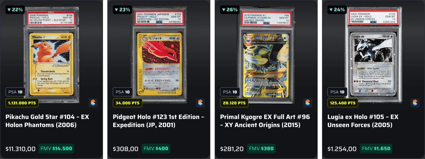 Graded Pokemon cards listed on the Collector.Club marketplace